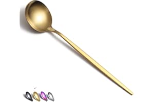 HOMQUEN Cucchiai da Tavola in Oro Opaco, Confezione da 6 Cucchiai da Tavola Grandi da 8,1 Pollici Cucchiaio da Dessert Cucchiaio da Dessert Posate Per la Cucina di Casa o Il Ristorante