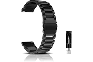 CeiBand Métal Bracelet pour 22mm 20mm 18mm Bracelets de Remplacement Banda de Montre de Rechange en Acier Inoxydable pour Femme Homme - Le Noir