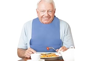 TonJin 1 Pack Washable Silicone Adult Bib with Pocket Waterproof Clothing Protector Reusable Apron Mealtime Crumb Catcher for Eating Cloth for Elderly Seniors