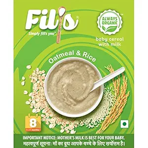 Fils Organic Baby Food Cereals With Milk- Oatmeal and Rice,8months-24months+,300gm,Rs.1/gm, Instant Healthy Baby Food
