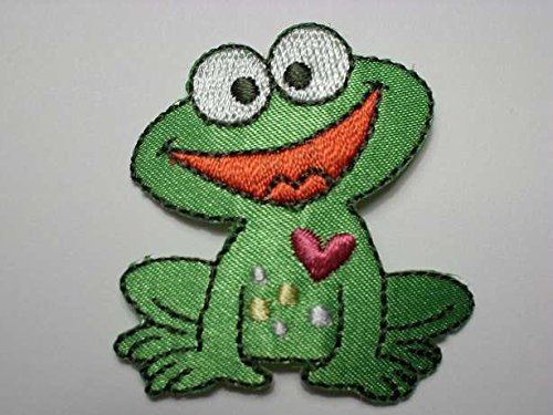 Frosch 4,4 cm * 4,6 cm Bügelbild Frösche mit Herz Tier Tiere Frog Aufnäher Applikation Patch Aufbügler
