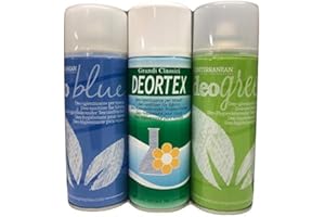 Rampi Deo Igien Blu Green Deortex - Spray Deodorante Igienizzante Professionale Tessuti Ambiente Auto Cassetti Scarpe Armadio Profumo Hotel Palestra Accessori Lavanderia - 3 Pezzi da 400 ml