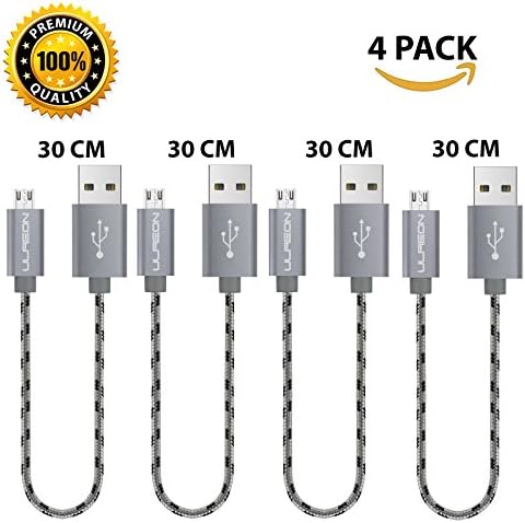 Micro USB Cable Ulreon 4 Pack Short 12 inch/0.3m High Speed Quick Charging Sync 2.4A Ultra Strong Durable Nylon Braided Cord for Android, Samsung Galaxy/Note, Sony, HTC, Motorola, LG, Kindle and more (Grey)