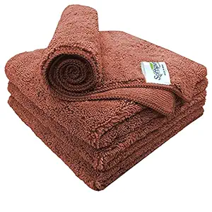 SOFTSPUN Microfiber High Loop Cleaning Cloths, 40x40 cms, 4 pcs, Towel Set, 380 GSM, (Brown). Automotive Towel, Thick Lint & Streak-Free Multipurpose Cloths.