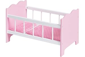 PINOLINO Puppenbett Jasmin, Set 4-tlg. - rosa & weiß, inkl. Bettzeug kleine Herzen, MDF, für Kinder ab 2