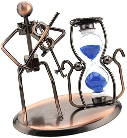 ZICOME Creative Hand Soldering Wrought Iron Violin Musician Statues - Bronze Violinist Sculpture Fiddle Player Model Hourglass Blue Sand Glass Timer Metal Stand for Gifts by ZICOME