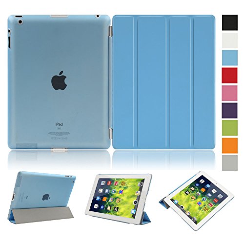 Besmall Neu Ultra Slim Edles iPad 2 3 4 Hülle - Smart Cover Leder Case Schutz Hülle Tasche + Back Case - inkl. Displayschutzfolie Reinigungstuch Stift mit Multi Ständer Auto Sleep Wake (iPad 2/3/4, Farbe:Weiß)