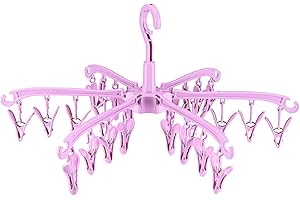 CMOISO 365° Rotation Sock Hanger for Washing Line, 1 Pcs Foldable Underwear Dryer with Pegs, Sock Dryer with Pegs, Underwear Hanger for Laundry (Pink)