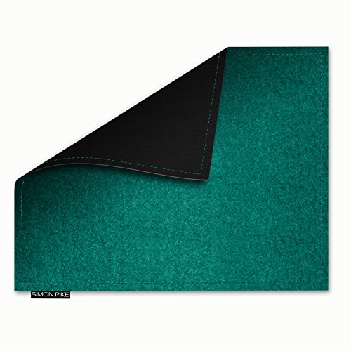 SIMON PIKE Mauspad "London" 19 x 24 cm aus Filz und Kunstleder mit Logo, Leder: Schwarz, Filz: smaragd, doppelseitiges Mousepad mit einer schwarzen PU Leder Seite und einer farbigen Natur Wollfilz Seite und farblich abgestimmten Kontrastnähten