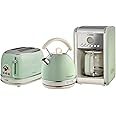 Ariete ARPK14 Retro Style Dome Kettle, 2 Slice Toaster and Filter Coffee Machine Set, Vintage Design, Green