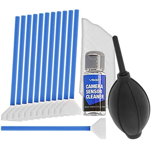 VSGO - Kit De Limpieza Para Sensor y La Cámara (Fotograma Completo / Full-Frame) - 6 a 12 Limpiezas - 12x 24mm - Limpiador Líquido 15 Milliliter - Fuelle - Paño De Microfibra