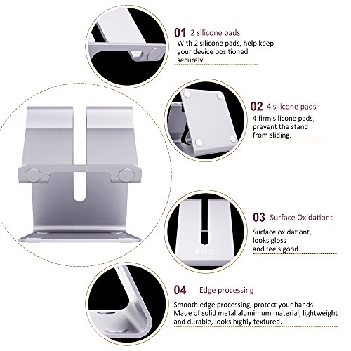 Ifecco Portable alluminio solido supporto vivavoce Smart cellulare supporto tablet display stand per smartphone (A argento)
