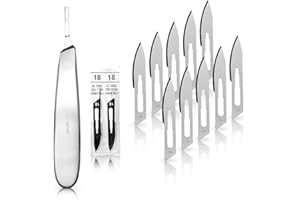 ‎MAY Set - 10 Stück Skalpellklingen Figur 18 aus Karbonstahl - Ersatzklingen einzeln steril verpackt + 1 x May - Skalpell-Halter bauchiger Griff - Edelstahl
