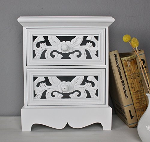 elbmöbel Kommode klein H35 x B29 x T16cm Schmuckkommode antik Holz weiß Landhaus Tischkommode Schränkchen - 2