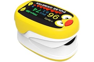 BEBAPOW Paediatric Oximeter, Fingertip Pulse Oximeter for Kids & Children, Blood Oxygen Saturation, Pulse Rate Monitoring, USB-C Charging (Yellow)