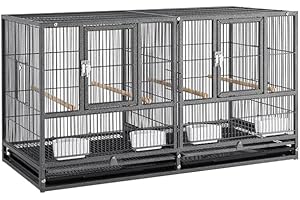 Abician Cage à Oiseaux Large Empilable Cadre en Métal Cage d’élevage Divisée pour Petits Oiseaux Pinson Canaris Perruches 95,5 x 45,5 x 52,5 cm Noir