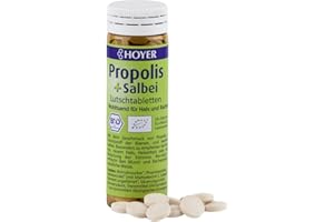 ‎HOYER Hoyer Propolis & Salbei Lutschtabletten Bio - Wohltuend bei Husten & Heiserkeit - Mit Propolis-Extrakt & Salbei-Extrakt - 60 Stück (1 x 30 g)