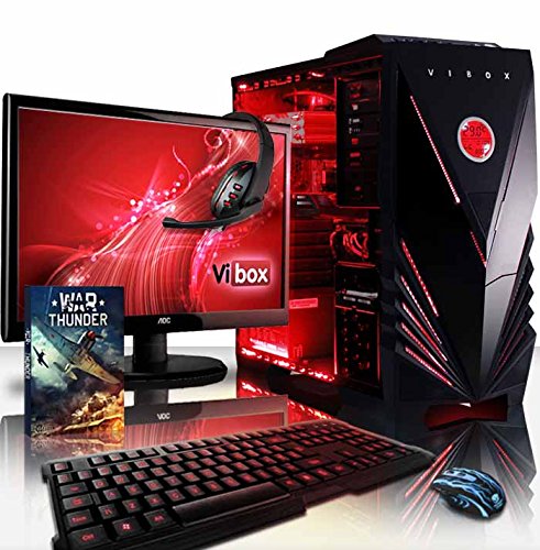 VIBOX Centre Komplett-PC Paket 4XS Gaming PC - 4,0GHz AMD FX Quad-Core Prozessor, GTX 1050 GPU, Super, Desktop Gamer Computer mit Spielgutschein, 22" HD Monitor, Gamer Tastatur & Mouse, Rot Innenbeleuchtung, lebenslange Garantie* (3,8GHz (4,0GHz Turbo) Superschneller AMD FX 4300 Quad-Core Prozessor CPU, Nvidia GeForce GTX 1050 2GB Grafikkarte GPU, 16GB DDR3 1600MHz RAM, 2TB Festplatte, Raijintek CPU Kühler, 400W 85+ Netzteil, Vibox rotes Gehäuse, AM3+ Mainboard, Ohne Windows Betriebssystem)