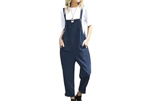 YESNO Women Casual Loose Dungarees Sleeveless Plus Size Overall Cotton Harem Pants Jumpsuits Rompers with Pockets PV2UK