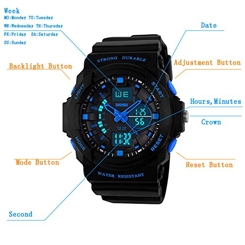 Kinderuhren-JungenKinder-Digital-Uhren-Sport-Wasserfest-Digital-Und-Analog-Armbanduhr-Blau