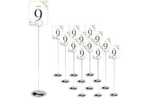 HOHIYA 12 Pcs Table Number Holders Stands for Wedding 12 Inch Place Card Holder Clips Photo Party Restaurants Cafes Banquets Stainless Steel Chrome Silver Taiwan Made