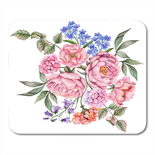 Preisvergleich Produktbild Mauspads Grüne bunte Aquarell-Komposition mit Blumen und Blättern von Pfingstrosen-Pelargonie und blauem Glocken-Weiß Mauspad 9,5 x 7,9 für Notebooks, Desktop-Computer-Bürobedarf