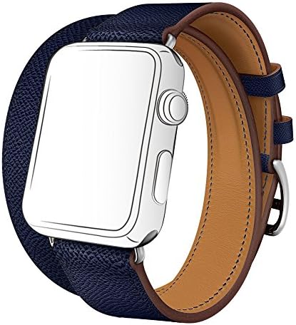 Double Tour Watch Strap, SUNKONG New Style Genuine Leather Double Tour Strap for Apple Watch Series 1 Series 2 & Sport &Edition (42MM, Sapphire Blue)