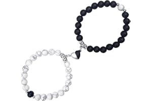 ACEHOME Magnetic Couple Bracelets, 2PCS Matching Mutual Attraction Bracelets Forever Relationship Long Distance Bracelets Stone Beaded Jewellery Gift for Boyfriend Girlfriend Lover His Hers Best Friend