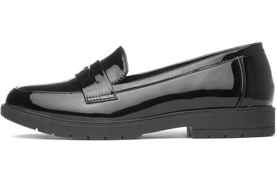 Lilley Womens Black Slip On Patent Loafer Shoes