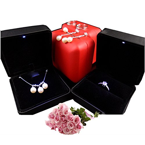 VORCOOL LED-Licht Ringschachtel Schmuckkästen für Ring Halskette Anhänger (Schwarz) - 4