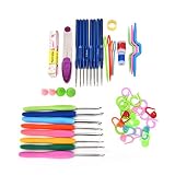 Chiccharming Juego de agujas y herramientas de tejer, 57 piezas, incluye agujas, tijeras, dedal, cinta métrica, contador de filas, aguja torcida, aguja de sutura, protectores de punta para agujas, agujas de tejer, anillo circular de contar