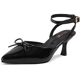 Vendoz Women’s Kitten Heel Slingback Heel | Pointed Toe Patent Dress Shoes with Adjustable Strap I Comfortable Stylish Heels