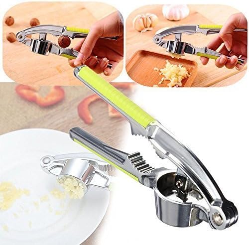 amyjazz Professional Garlic Press Crusher Clove Press Squeezer Mincer and Walnut Stainless Steel Tool