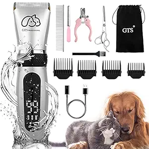 Pet Clippers Professional Dog Grooming kit Adjustable Low Noise High Power Rechargeable Cordless Pet Grooming Tools , Hair Trimmers for Dogs and Cats, Washable?IPX5), with LED Display.