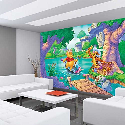 Fototapete 368×254 cm PREMIUM Wand Foto Tapete Wand Bild Papiertapete – Kindertapete Tapete Disney Winnie Puuh Ferkel Tiger Schatz Wasser bunt – no. 3024 - 6