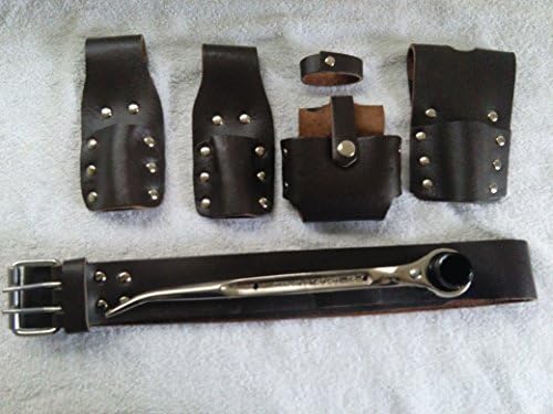 Scaffolding Dark Brown Leather 5Pcs ToolSet Belt With Podger Spanner (Ratchet) 17/ 21mm Head