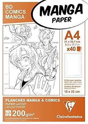 Clairefontaine 94045 C Papier Manga Etui BD/Comic A4 40 feuilles grille simple 210 x 297 mm 200 g