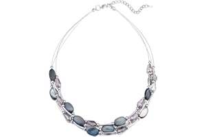 BULINLIN Crystal Layered Statement Necklace for Women, Shell Choker Necklace with Chunky Silver Metal Fashion Jewelry Gifts for Her