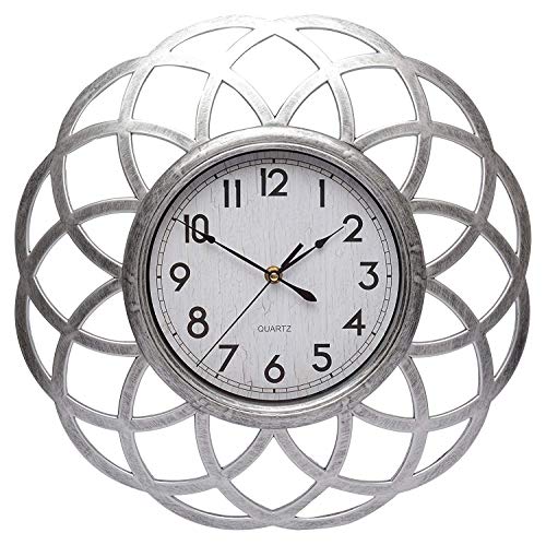 EZ Life Scallops Grande Wall Clock - Decorative - Silver - Home and Office Décor, Decorative Modern Wall Clock, Living Room - Pack of 1