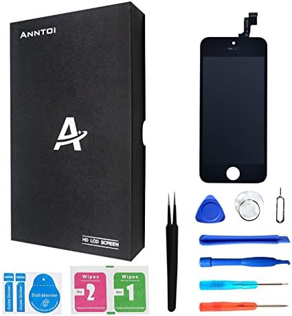 Anntoi LCD Touch Screen Digitizer Frame Assembly Full Set LCD Touch Screen Replacement for iPhone 5S (Black), Digitizer Glass Lens Assembly Repair Replacement for iPhone 5S with Delicate and Repaired Tools