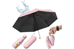 UHETLET Mini Paraguas Plegable con Protección UV 50+ y Antiviento, Paragua Plegable Pequeño con 8 Varillas, Unisex Paraguas Compacto de Viaje Ligero - Portátil en Estuche