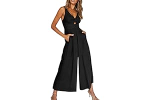GENERIC Femme Combinaison Décontractée Overall pour Femme Jambe Large Combinaison Sans Manches Décolleté en V Dos Libre Combinaison Baggy Uni Combinaison avec Poches 2024 Vêtements