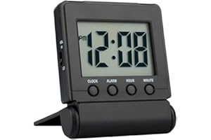 FAMICOZY Compact Digital Travel Alarm Clock with High/Low Volume Options,Simple to Set,Easy to Read,Bold Digits,Snooze Backlight,Quality Construction,2 AAA Battery Operated,Black