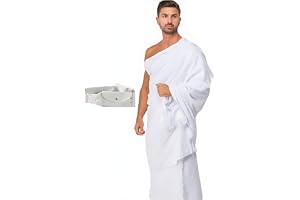 ROYAL AHRAM Mens Hajj Umrah Wearing 100% hygienic Pure Cotton Towel Clothing Set With Waterproof Ahrams Belt ihram ehram 2 Pcs Towels (top, Bottom)45X90 inch New Dry Fast Microfiber Woven Technology.