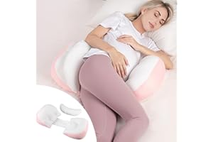 Chilling Home Poduszka ciążowa do spania, poduszka do spania na boku na brzuch, regulowana i przenośna poduszka do ciała dla kobiet i osób śpiących na boku, z oddychającą poszewką (różowa)