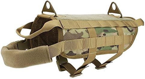 Tactical Dog Training Harness Molle Dog Vest Harness Nylon Adjustable Dog Vest Harness for Medium Large Dog (XL, CP Camo)