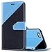 Produktbild iPhone 6S Plus Hülle,iPhone 6 Plus Hülle,KunyFond Ledertasche Flip Case Schutzhülle Brieftasche im BookStyle,Frosted Buntes Muster PU Leder Hülle Handytasche Kunstleder PU Lederhülle Folio PU Leather Handyhülle Klapphülle Wallet Book Case Schutz Schale Stoßfest Bumper Ultra Slim Dünn Silikon TPU Back Rückseite Tasche Ständer Etui mit Klappständer Standfunktion Karteneinschub und Magnetverschluß Anti-Scratch Shell Pouch Flip Case Cover für Apple iPhone 6 Plus/6S Plus 5.5" - Schwarz+Hellblau