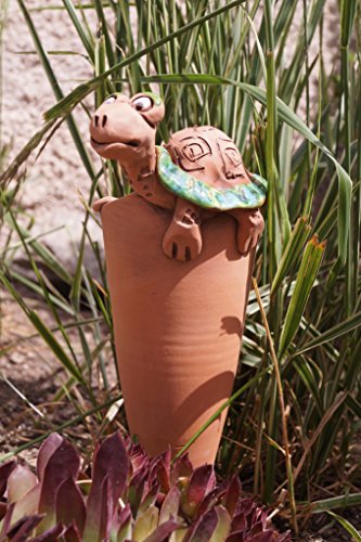 Keramik Pflanztüte mit Schildkröte Handarbeit Blumenkasten Spitztüte Tierfigur - 2