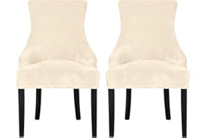 Leorate Dining Chair Covers Stretch Velvet Wingback Armchair Slipcovers Recliner Chair Protector for Kitchen Home Decor (Cream, Pack of 2)