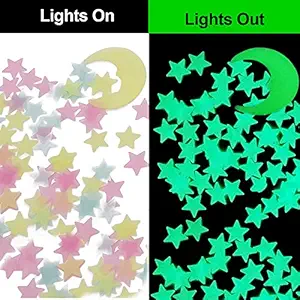 Stickonn Multi Colour Fluorescent Glow in The Dark Star Wall Sticker(100 Stars and 1 Moon,Size: 3x3 cm)